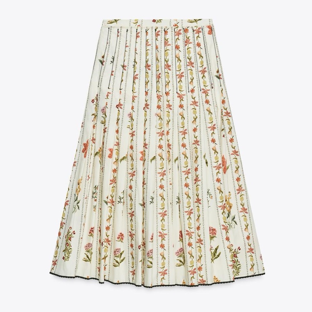 Zara NWT 100% Cotton Vintage Romantic Italian Countryside Midi Floral Skirt (XL) - Picture 7 of 9